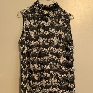 Skull Button Up Sleeveless Blouse with Collar